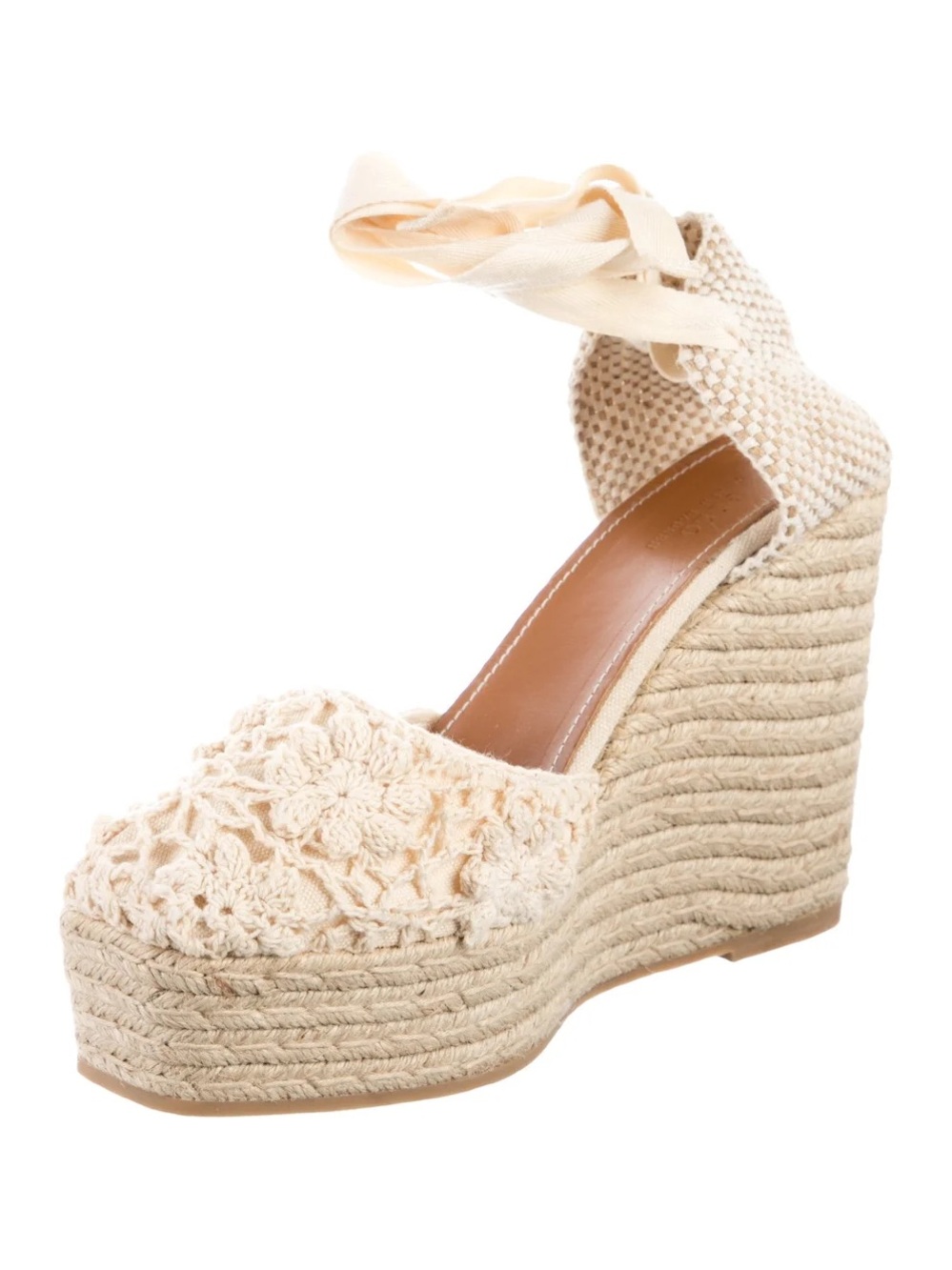 Polo by Ralph Lauren Cream Crochet Espadrille Wedge Sandals | US 9.5-10